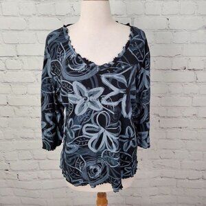 Fresh Produce Floral Knit Top Blue Size L